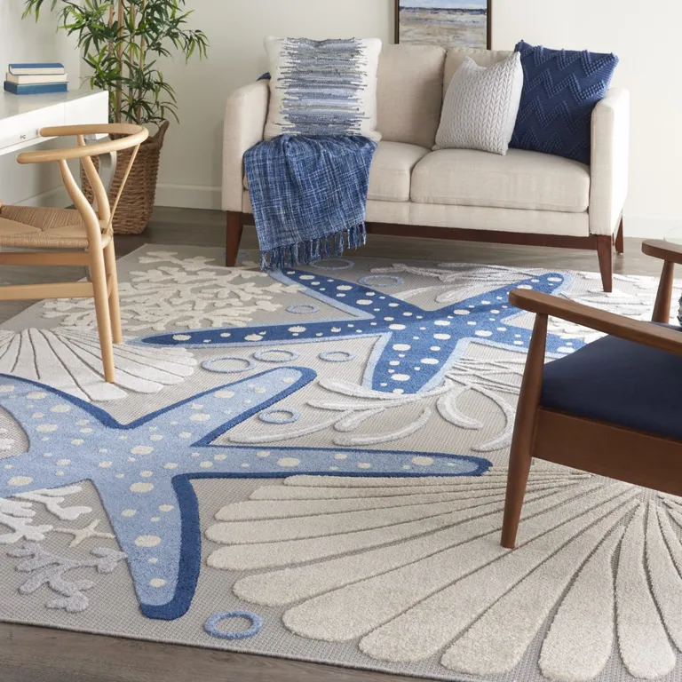 Blue and Gray Indoor Outdoor Area Rug Photo 5