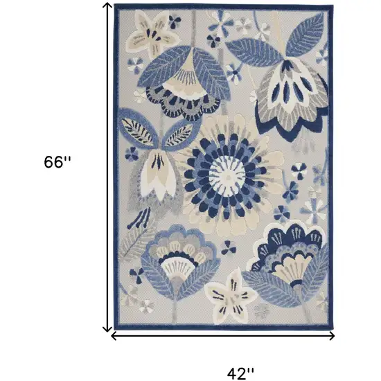 Blue And Gray Floral Indoor Outdoor Area Rug Photo 9