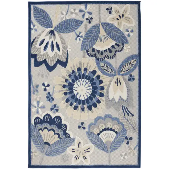 Blue And Gray Floral Indoor Outdoor Area Rug Photo 7