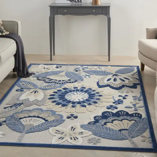 Blue And Gray Floral Indoor Outdoor Area Rug Photo 8