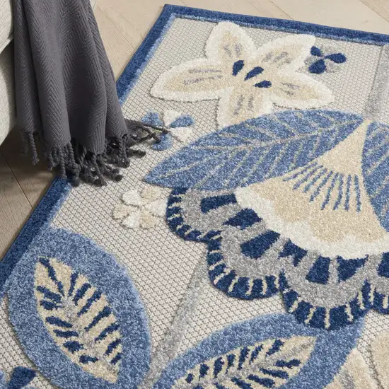 Blue And Gray Floral Indoor Outdoor Area Rug Photo 7