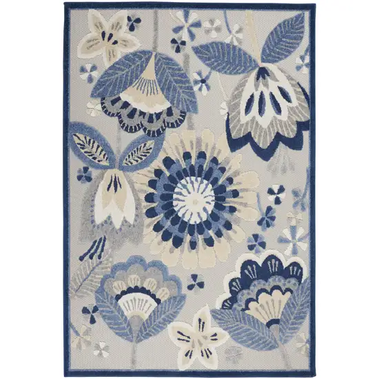 Blue And Gray Floral Indoor Outdoor Area Rug Photo 9