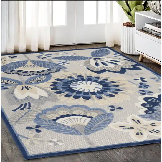 Blue And Gray Floral Indoor Outdoor Area Rug Photo 1