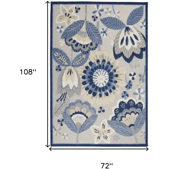 Blue And Gray Floral Indoor Outdoor Area Rug Photo 9