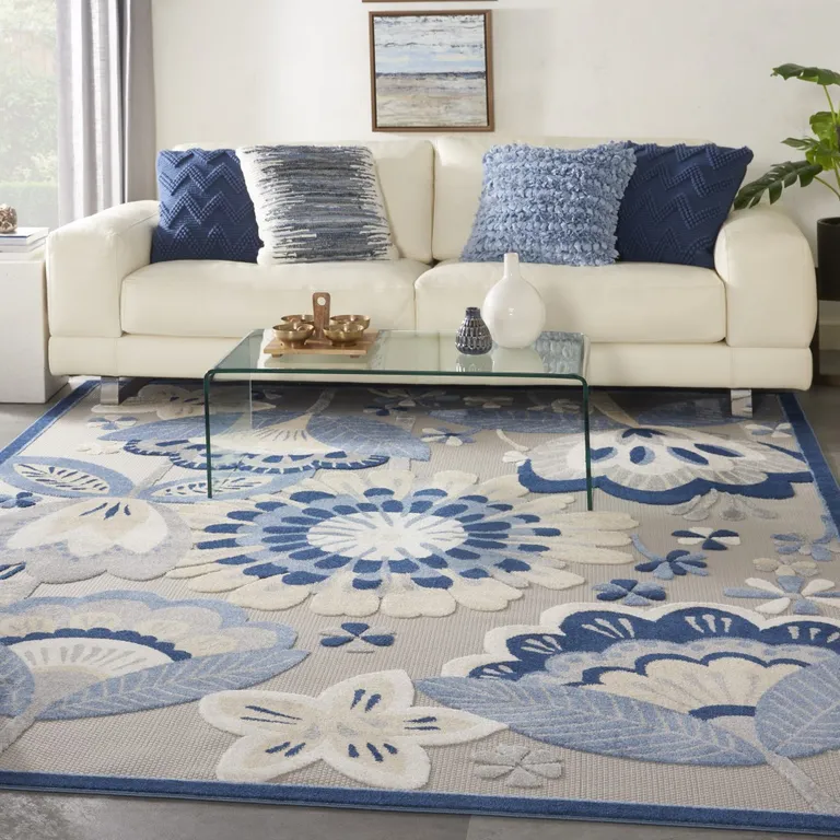 Blue and Gray Indoor Outdoor Area Rug Photo 4