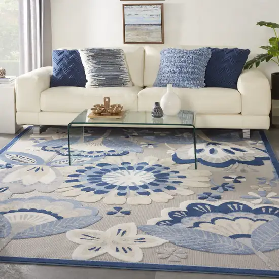 Blue And Gray Floral Indoor Outdoor Area Rug Photo 8