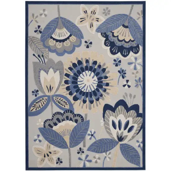 Blue And Gray Floral Indoor Outdoor Area Rug Photo 6