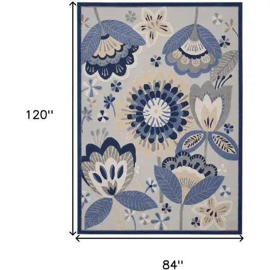 Blue And Gray Floral Indoor Outdoor Area Rug Photo 9