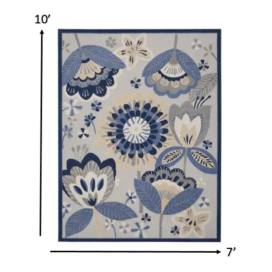 Blue And Gray Floral Indoor Outdoor Area Rug Photo 7