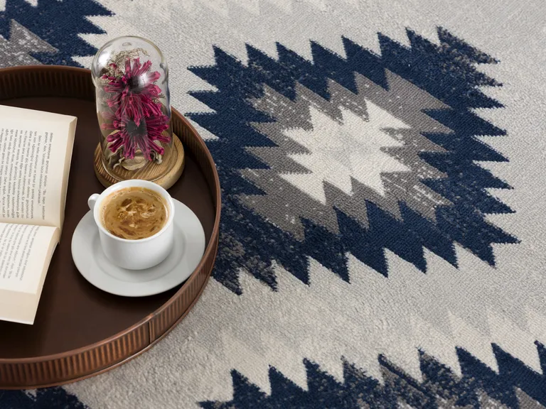Blue and Gray Kilim Pattern Area Rug Photo 5