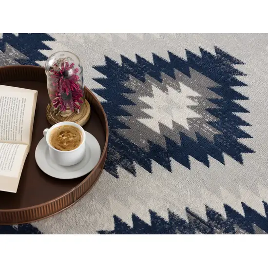 Blue and Gray Kilim Pattern Area Rug Photo 8
