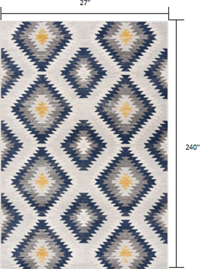 Blue and Gray Kilim Pattern Runner Rug Photo 1