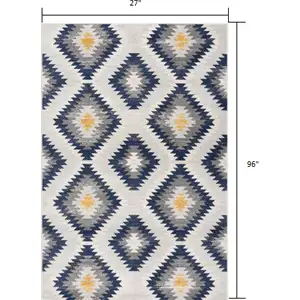 Photo of Blue and Gray Kilim Pattern Runner Rug