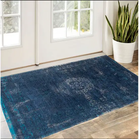 Blue and Gray Medallion Non Skid Area Rug Photo 1