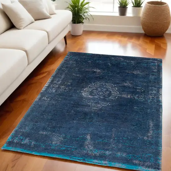 Blue and Gray Medallion Non Skid Area Rug Photo 1