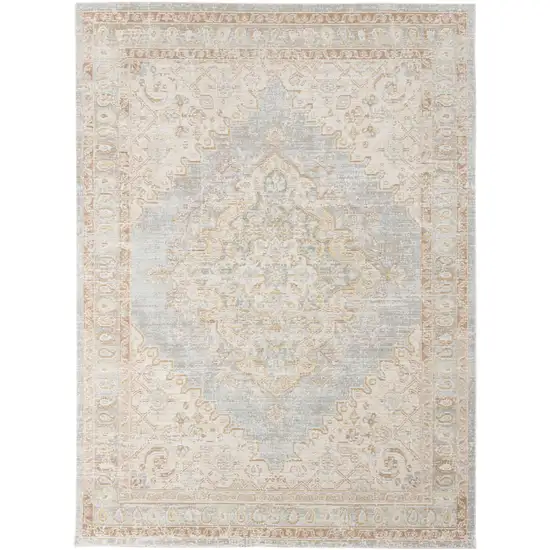 Blue and Gray Medallion Power Loom Area Rug Photo 1