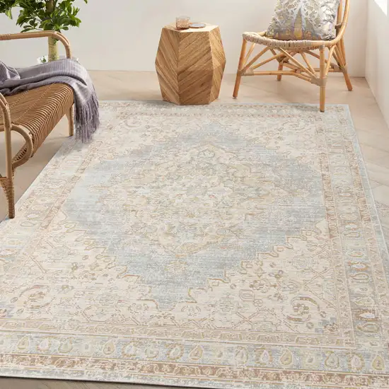 Blue and Gray Medallion Power Loom Area Rug Photo 6