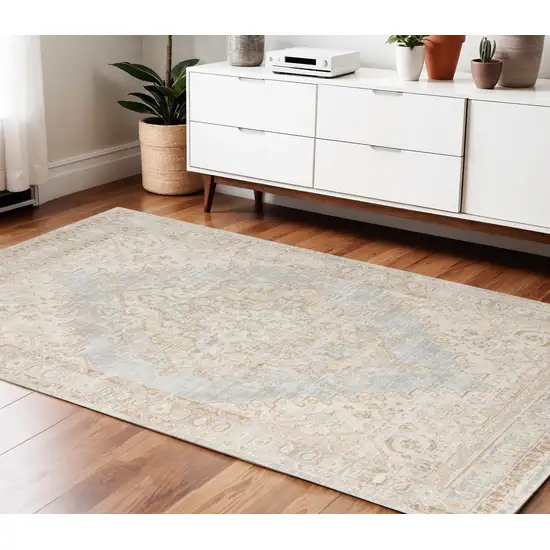 Beige and Gray Medallion Power Loom Area Rug Photo 1