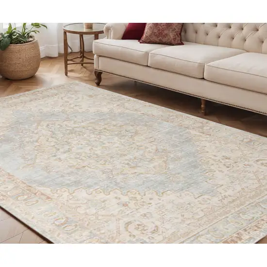 Beige and Gray Medallion Power Loom Area Rug Photo 1