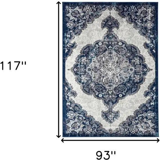 Blue and Gray Medallion Power Loom Area Rug Photo 5