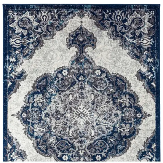 Blue and Gray Medallion Power Loom Area Rug Photo 5