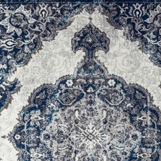 Blue and Gray Medallion Power Loom Area Rug Photo 4