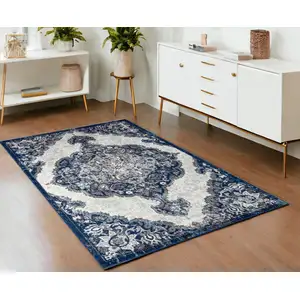 Photo of Blue and Gray Medallion Power Loom Area Rug