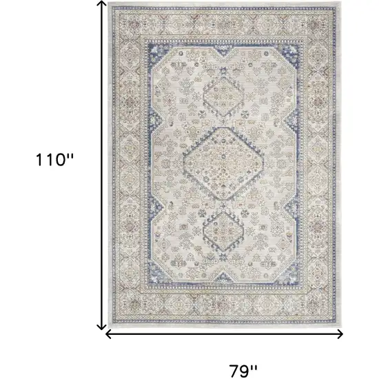 Blue and Gray Medallion Power Loom Area Rug Photo 3