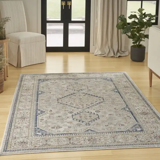 Blue and Gray Medallion Power Loom Area Rug Photo 8