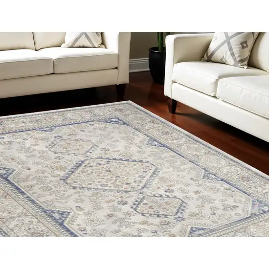 Blue and Gray Medallion Power Loom Area Rug Photo 1