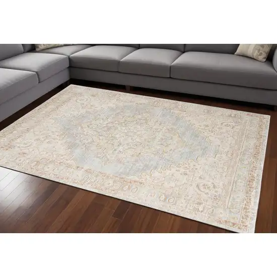 Blue and Gray Medallion Power Loom Distressed Area Rug Photo 1