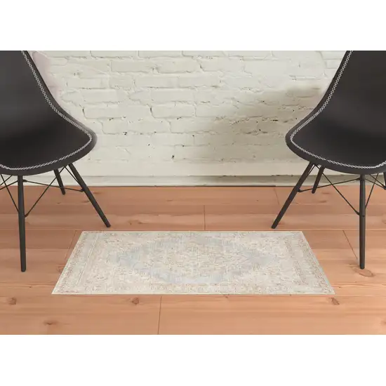 Blue and Gray Medallion Power Loom Distressed Area Rug Photo 2