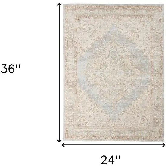 Blue and Gray Medallion Power Loom Distressed Area Rug Photo 7