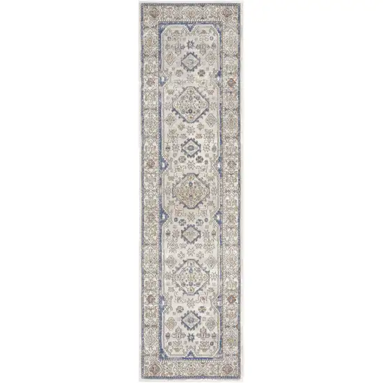 Blue and Gray Medallion Power Loom Runner Rug Photo 2