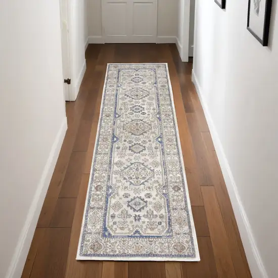 Blue and Gray Medallion Power Loom Runner Rug Photo 1