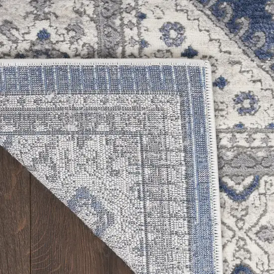 Blue and Gray Medallion Power Loom Runner Rug Photo 7