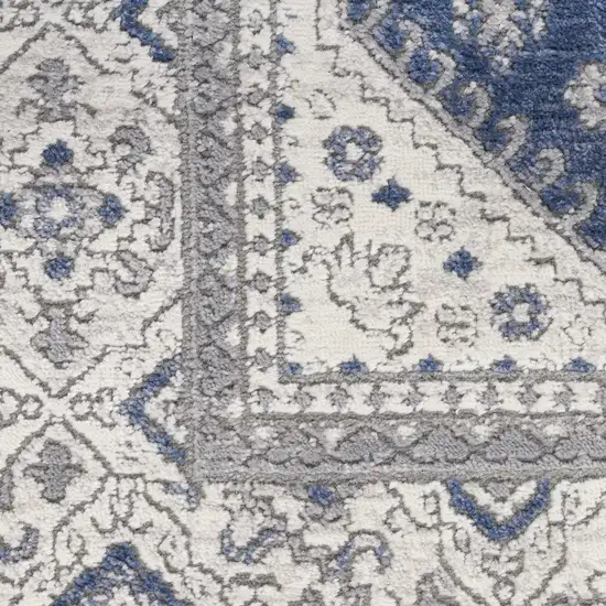 Blue and Gray Medallion Power Loom Runner Rug Photo 5