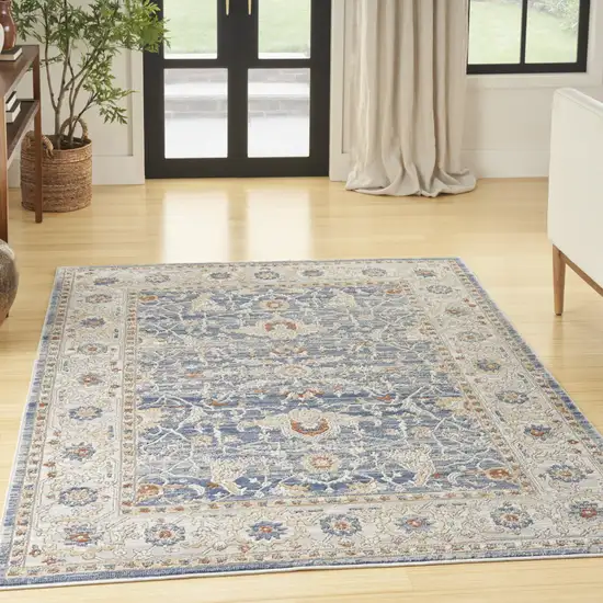 Blue and Gray Oriental Power Loom Area Rug Photo 8