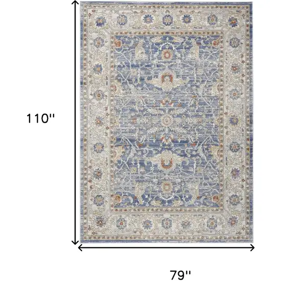 Blue and Gray Oriental Power Loom Area Rug Photo 3