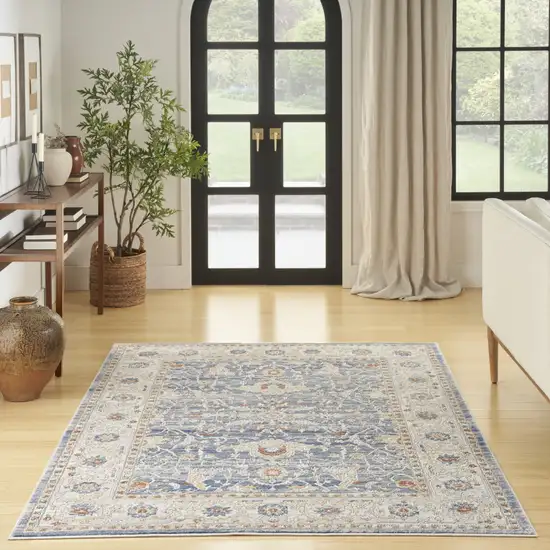 Blue and Gray Oriental Power Loom Area Rug Photo 9