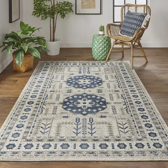 Blue and Gray Oriental Power Loom Area Rug Photo 8