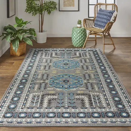 Blue and Gray Oriental Power Loom Area Rug Photo 9