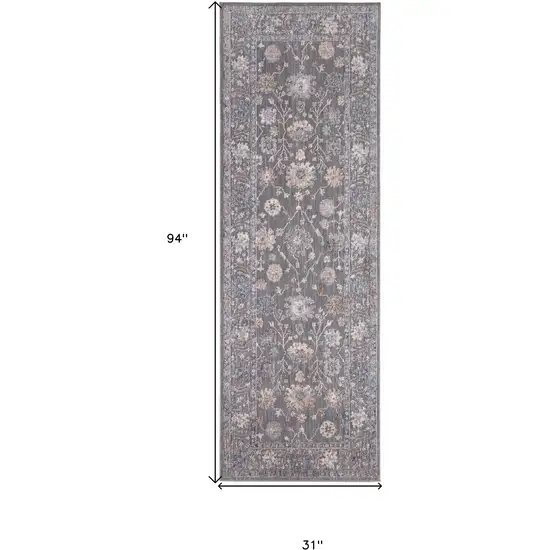 Blue and Gray Oriental Power Loom Runner Rug Photo 3