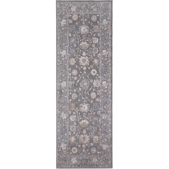 Blue and Gray Oriental Power Loom Runner Rug Photo 4