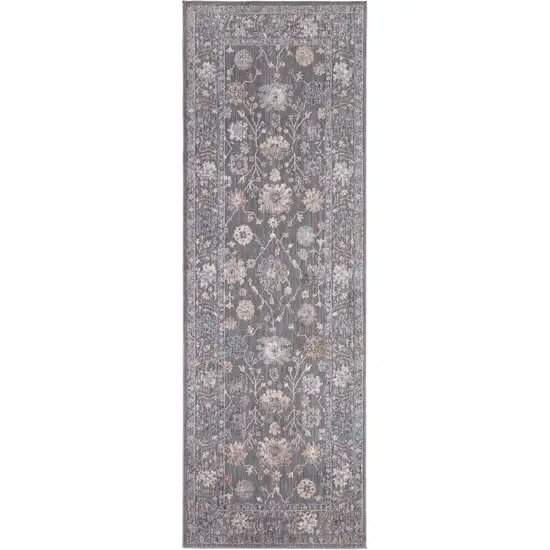 Blue and Gray Oriental Power Loom Runner Rug Photo 2