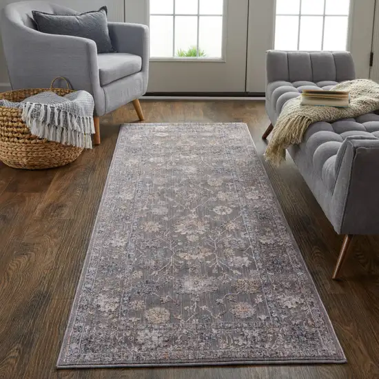 Blue and Gray Oriental Power Loom Runner Rug Photo 6