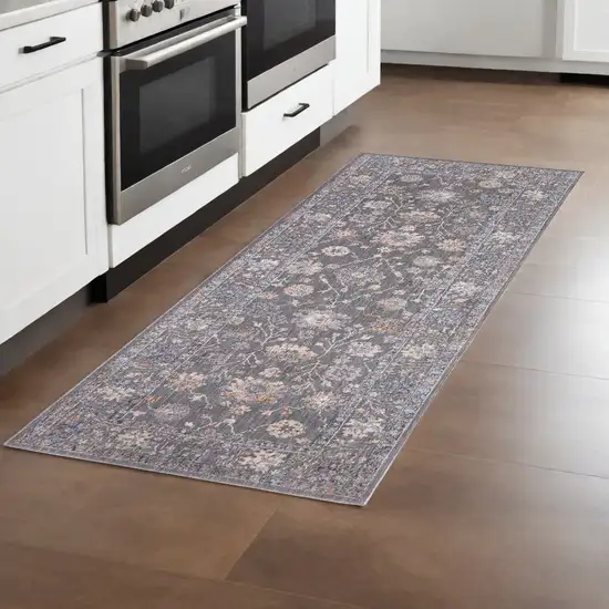 Blue and Gray Oriental Power Loom Runner Rug Photo 1