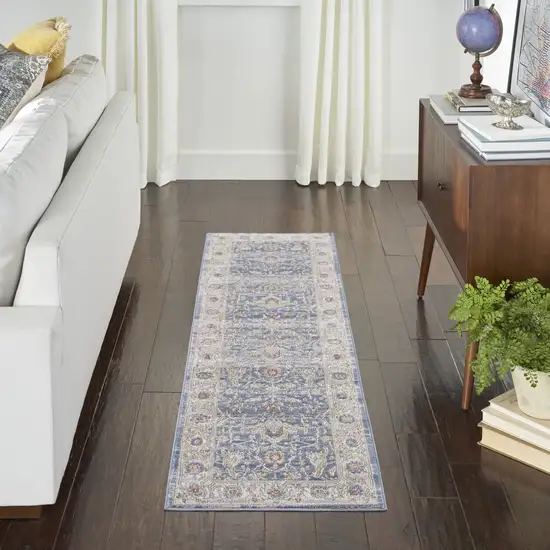 Blue and Gray Oriental Power Loom Runner Rug Photo 7