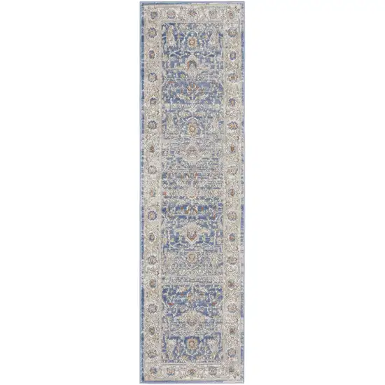 Blue and Gray Oriental Power Loom Runner Rug Photo 2