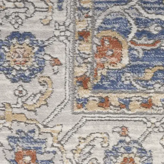 Blue and Gray Oriental Power Loom Runner Rug Photo 5